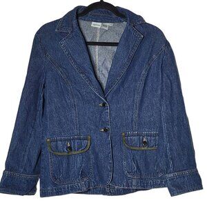 Together Womens Denim Blue Jean Button Blazer Jacket Size 8 Casual Fall Y2K